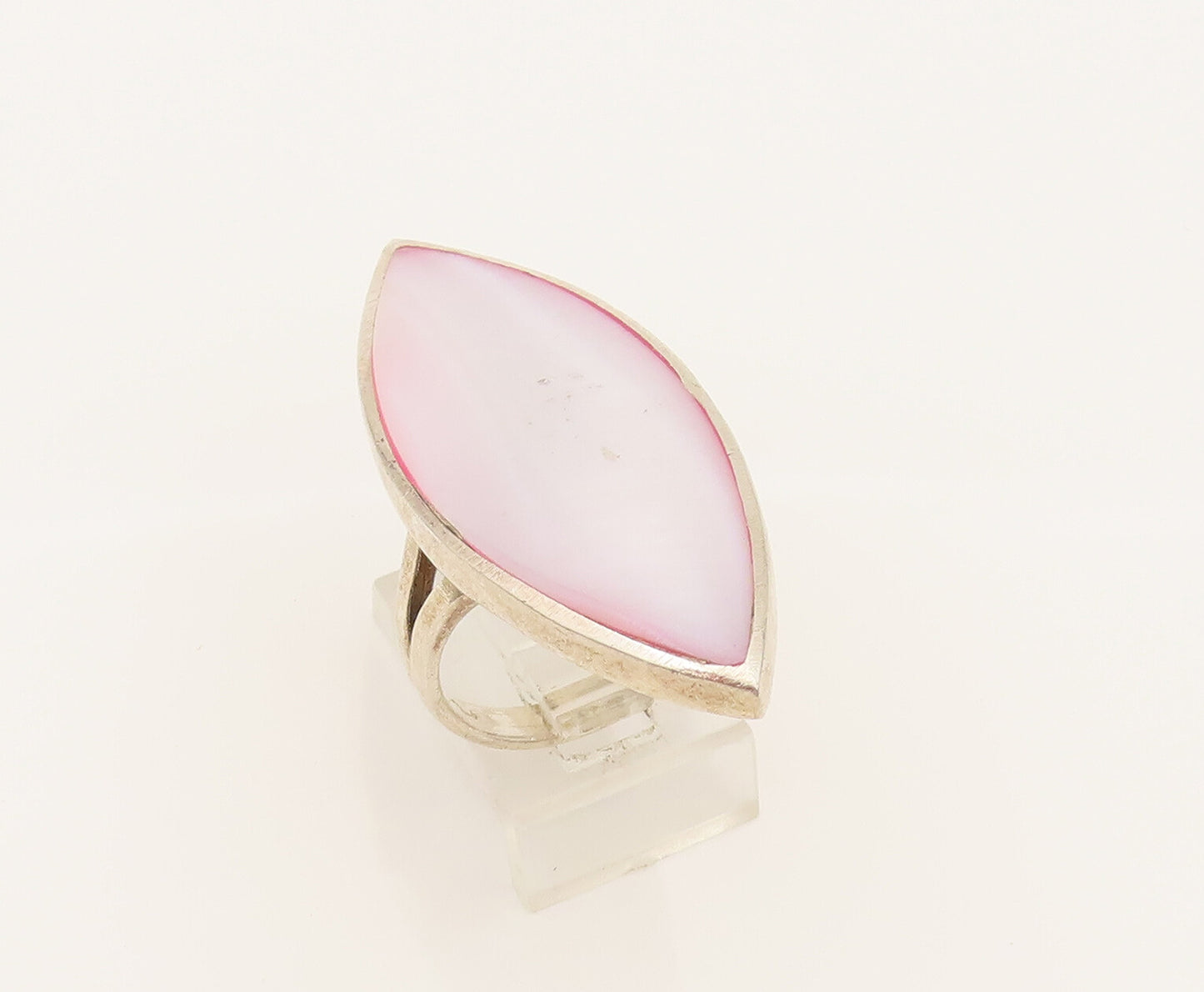 925 Silver  Vintage Marquise Mother Of Pearl Statement Ring Sz 9  RG26292
