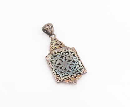 925 Sterling Silver Vintage Pendant Dark Tone Geometric Scrollwork Frame PT25188