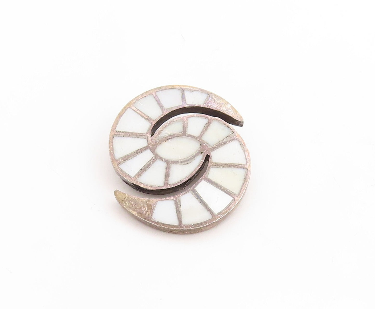 925 Sterling Silver Vintage Brooch Pin Cutout Gemstone Inlay Spirals  BP11381