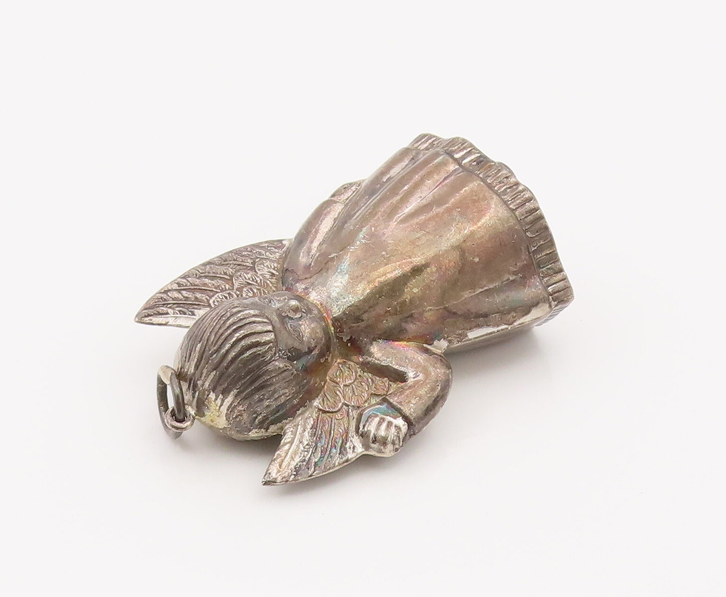 925 Sterling Silver  Vintage Large Puffy Tooth Fairy Angel Pendant  PT22102