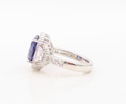 925 Sterling Silver Vintage Ring Oval Cut Sapphire Halo CZ Inlay  Sz 7  RG30510