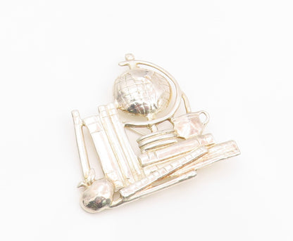925 Sterling Silver Vintage Brooch Pin Modernist Teacher School Supplies BP12380