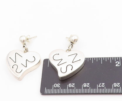 925 Sterling Silver Vintage Earrings MEXICO Carved Initials Love Heart  EG13719