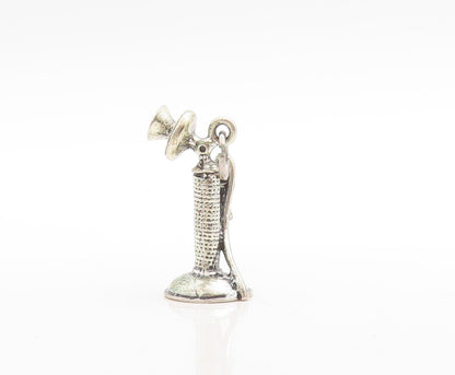 925 Sterling Silver Vintage Pendant DANECRAFT 3D Old Telephone Charm  PT23692