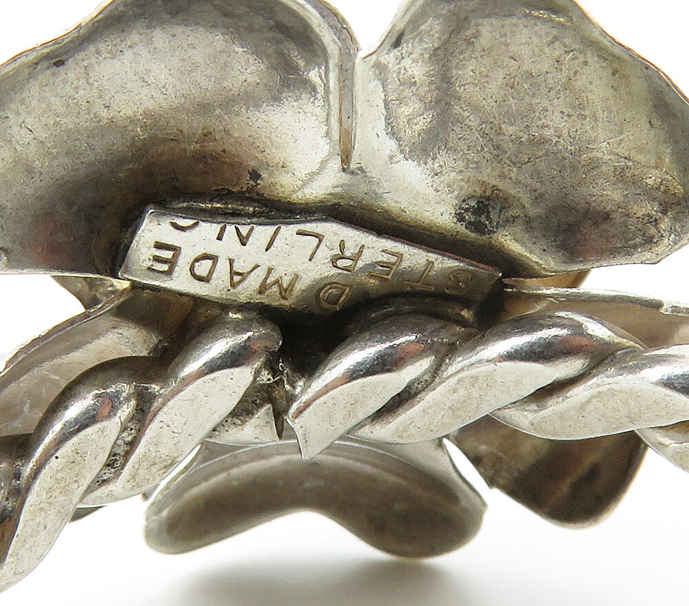 925 Sterling Silver  Vintage Large Handmade Flower Cocktail Ring Sz 16 RG15869