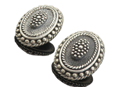 MEXICO 925 Sterling Silver  Vintage Two Tone Oval Twist Drop Earrings  EG3844