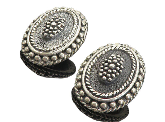 MEXICO 925 Sterling Silver  Vintage Two Tone Oval Twist Drop Earrings  EG3844