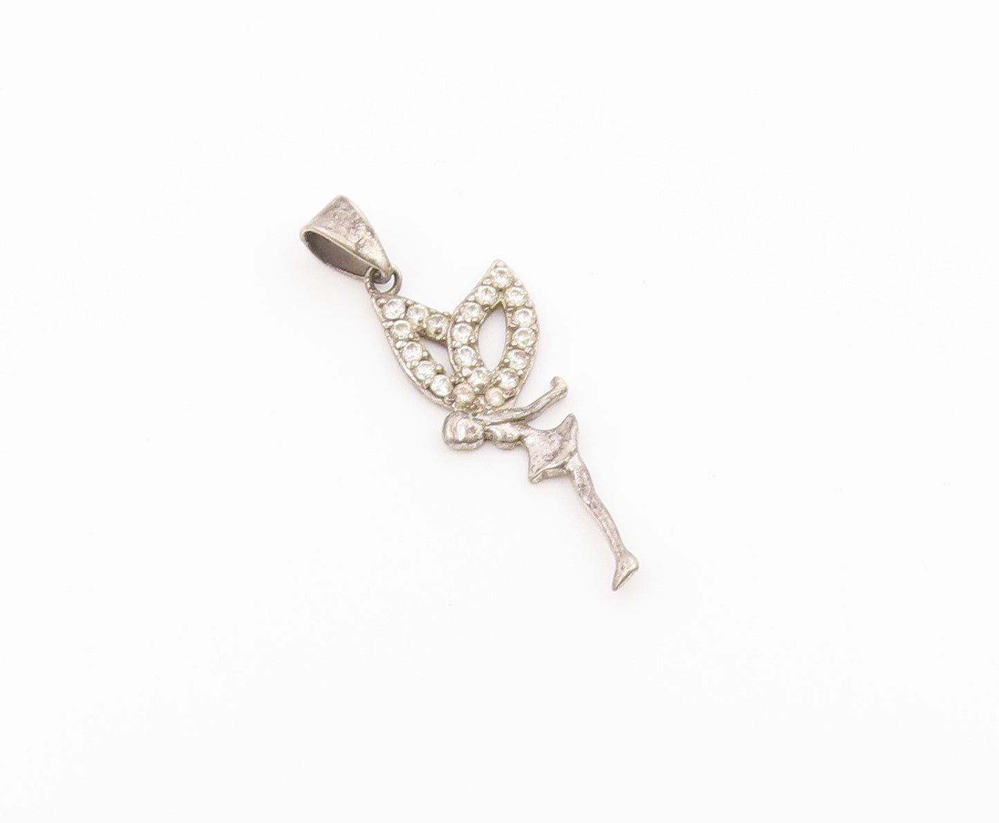 925 Sterling Silver  Vintage Dainty Fairy With Topaz Wings Pendant  PT21106