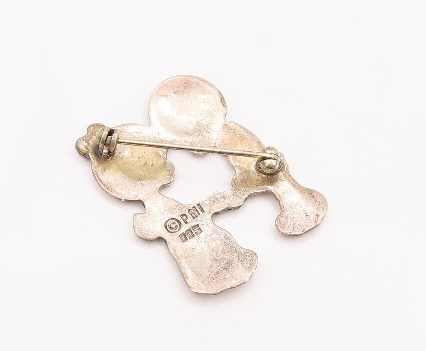 925 Sterling Silver Vintage Brooch Pin PMI Carved Kids Holding Hands  BP10960
