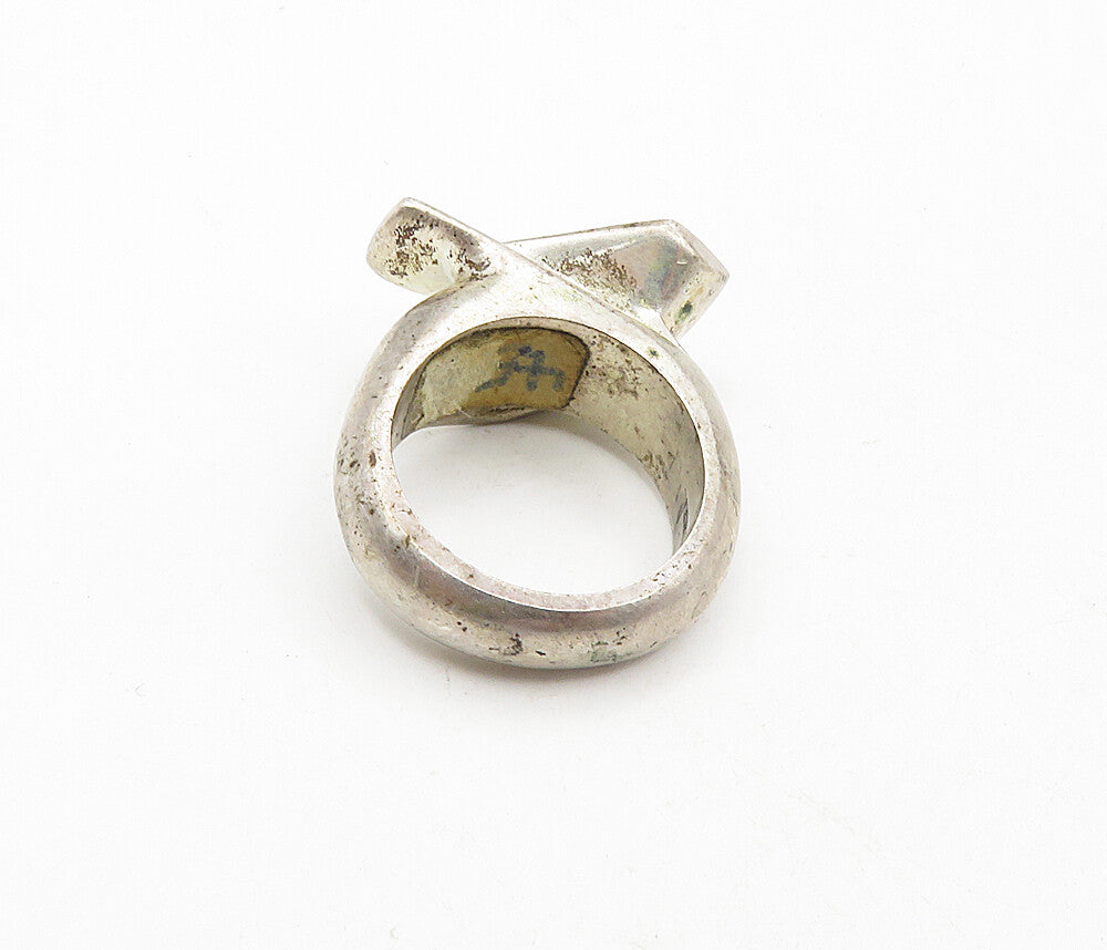 925 Sterling Silver  Vintage Shiny Modernist Sculpted Band Ring Sz 8.5  RG8898