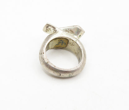 925 Sterling Silver  Vintage Shiny Modernist Sculpted Band Ring Sz 8.5  RG8898