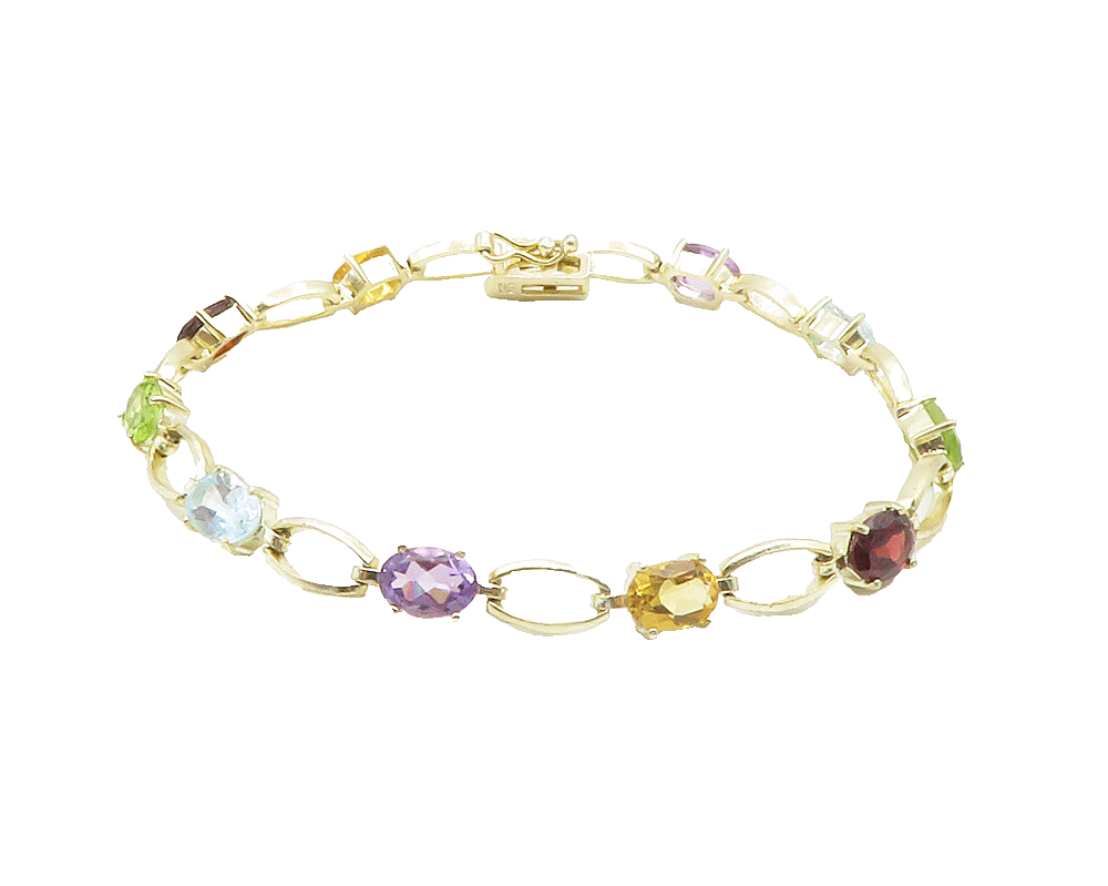 925 Silver  Amethyst Topaz Peridot Garnet & Citrine Chain Bracelet  BT5679