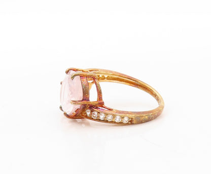 925 Sterling Silver Vintage Ring Gold Plated Oval Cut Gemstone CZ Sz 6.5 RG30682