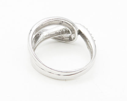 925 Sterling Silver  White Topaz Shiny Loop Design Band Ring Sz 9.5  RG11438