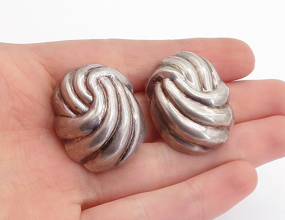925 Sterling Silver  Vintage Modernist Fluted Hollow Swirl Earrings  EG2287