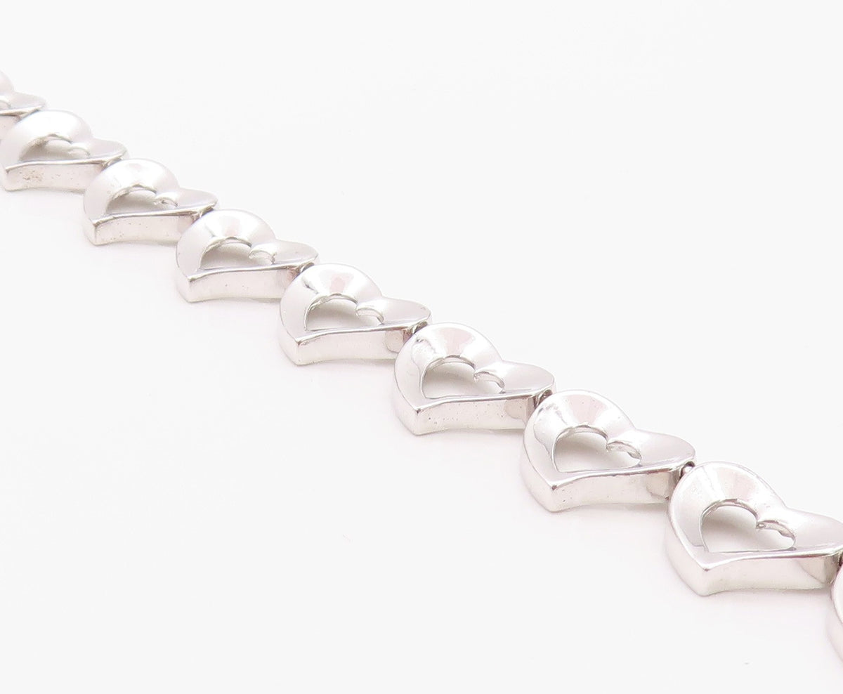 925 Sterling Silver Vintage Bracelet Linked Cutout Hearts Toggle Lock  BT11273