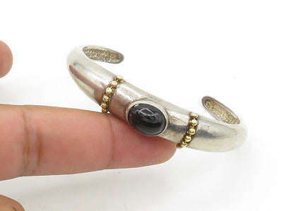 DAVID SIGAL 925 Silver & 18K Gold  Vintage Black Onyx Cuff Bracelet  BT8586