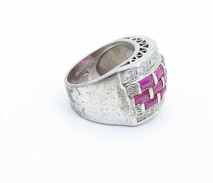SETA 925 Silver  Pink & White Topaz Brick Layer Shiny Band Ring Sz 7  RG6665