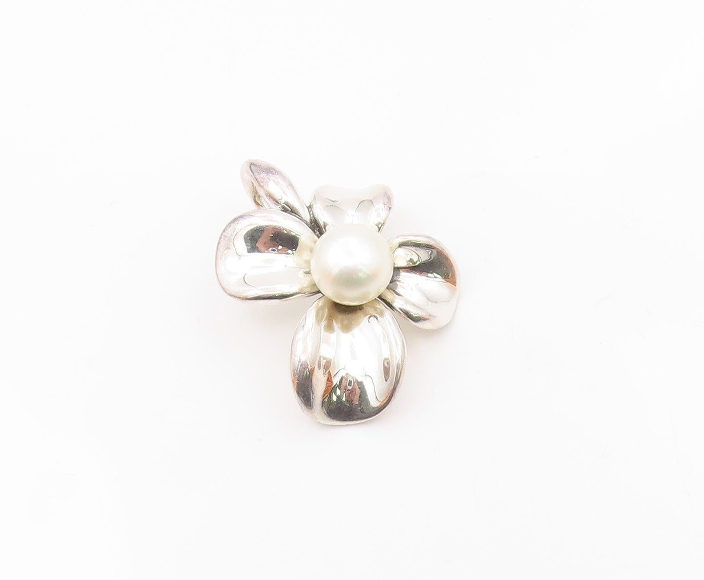 ANN KING 925 Sterling Silver  Vintage Cultured Pearl Flower Pendant  PT19990
