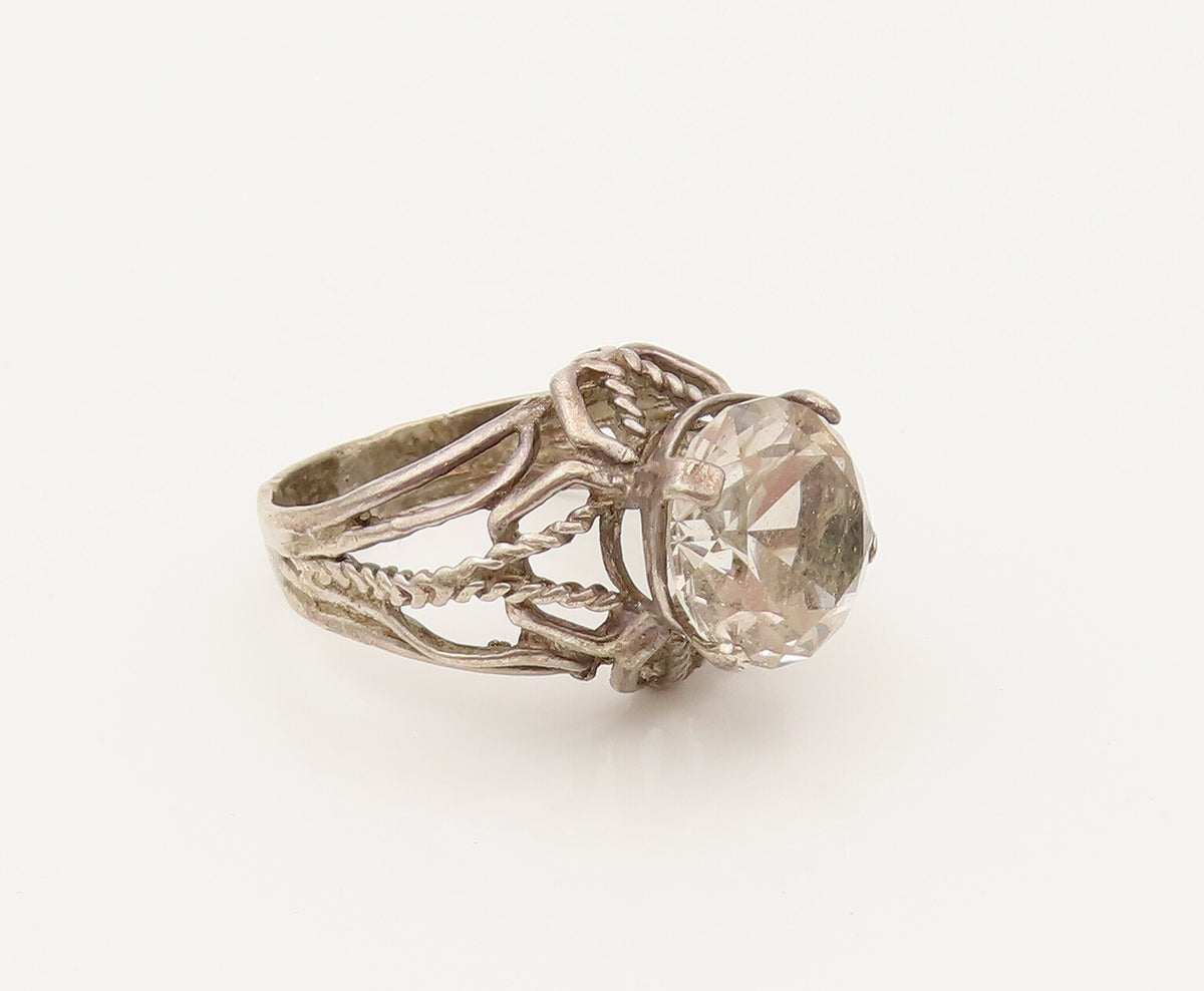 925 Sterling Silver Vintage Openwork Rope Star Dome Topaz Ring Sz 7  RG26490