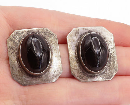 925 Sterling Silver  Vintage Cabochon Cut Black Onyx Drop Earrings  EG2364