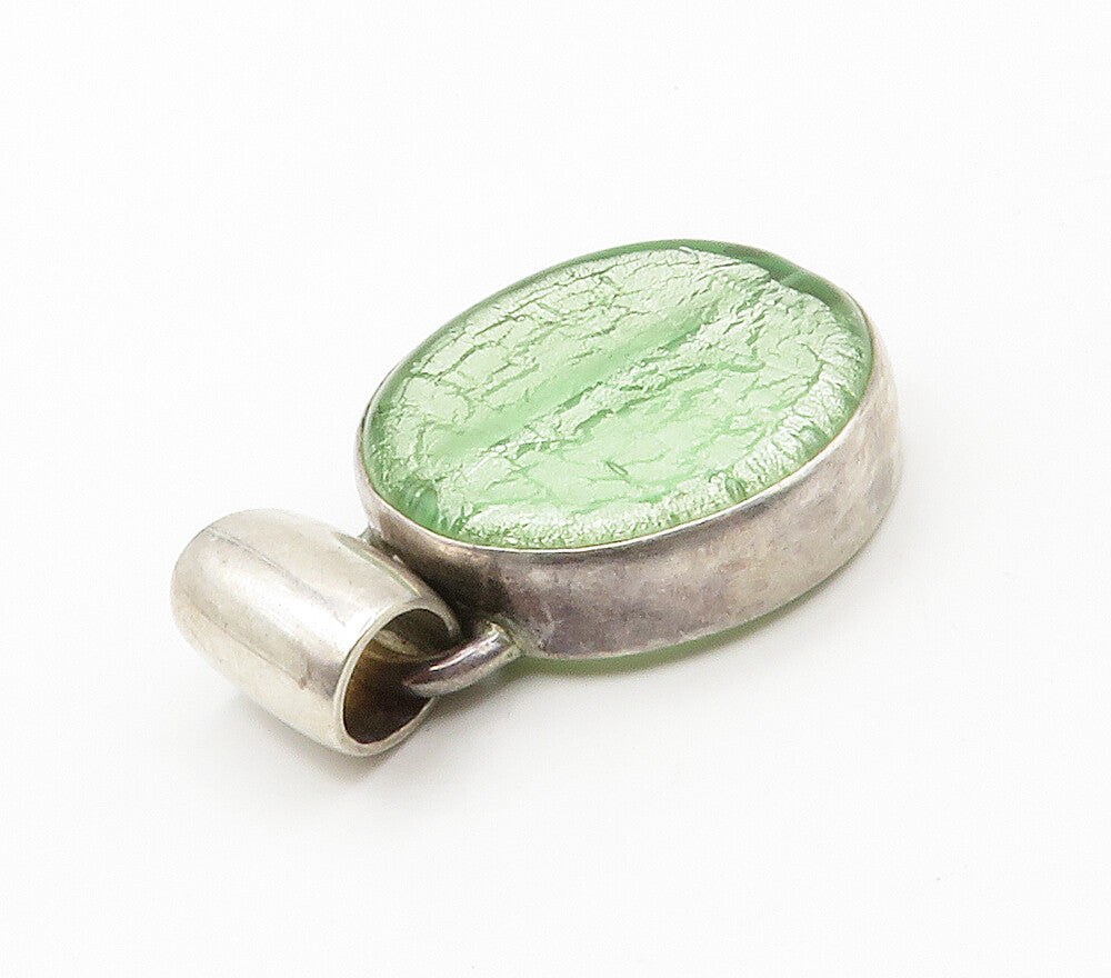 925 Sterling Silver  Vintage Green Dichroic Glass Round Pendant  PT11798