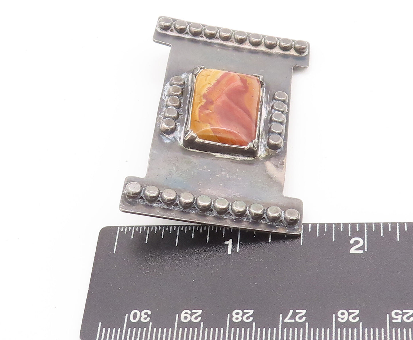 925 Sterling Silver Vintage Brooch Pin Solid Beaded Rectangular Jasper  BP10644