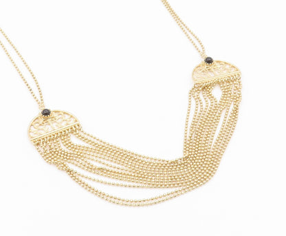 925 Silver Vintage Black Onyx Gold Plated Multi Strand Chain Necklace NE3422