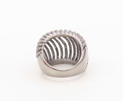 925 Sterling Silver Vintage Ring Large Cutout Domed Topaz Bands  Sz 7  RG30495