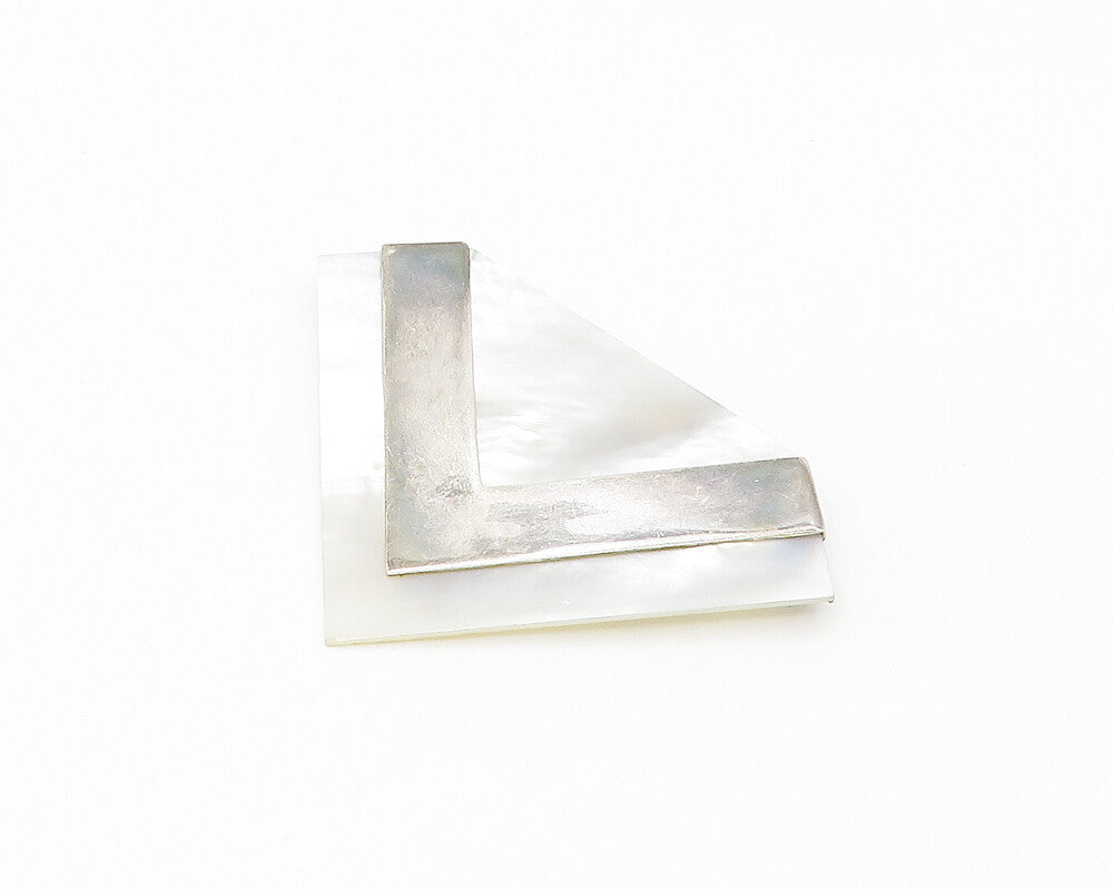 925 Sterling Silver   Vintage Mother Of Pearl Modernist Brooch Pin  BP6868