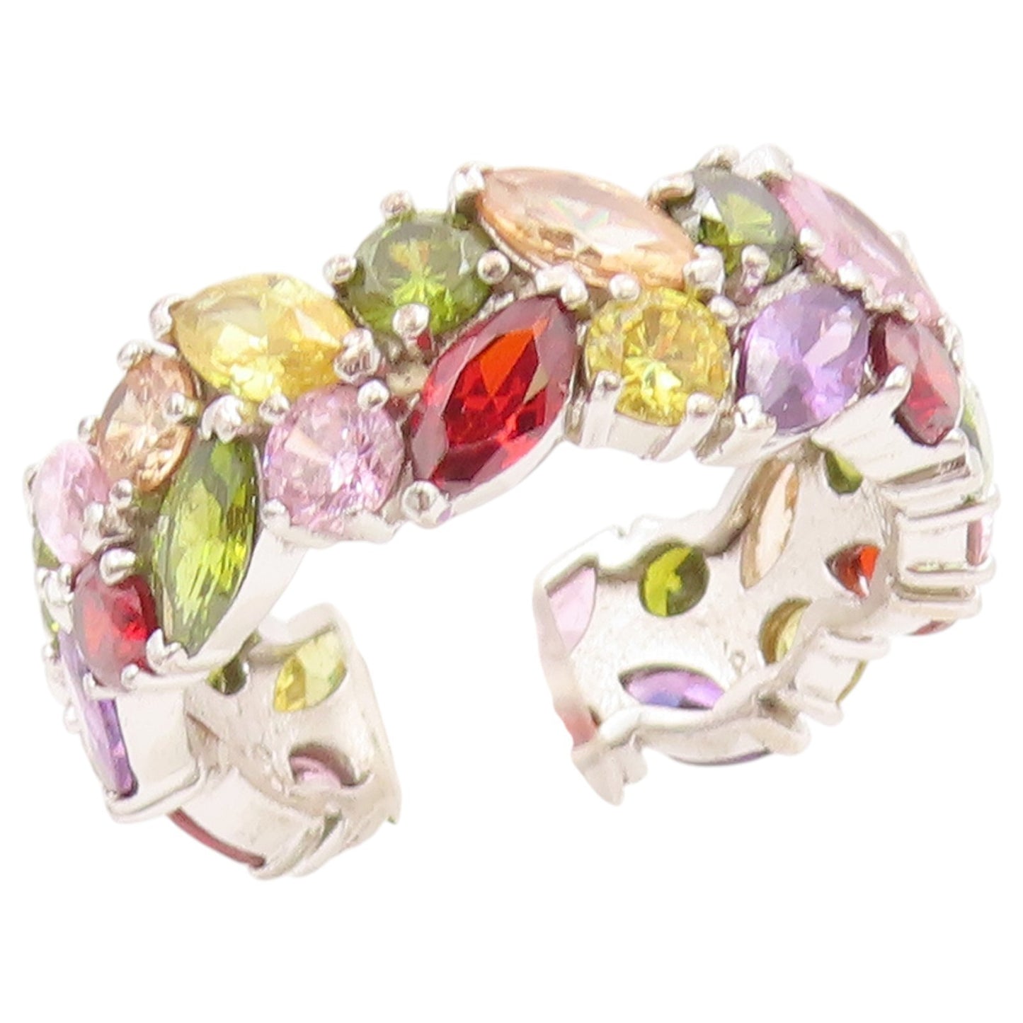 925 Sterling Silver Vintage Ring Multi Gemstone Eternity Band  Sz 12  RG36440