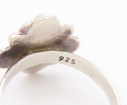 925 Sterling Silver Vintage Ring Cabochon Garnet Bohemian Flower  Sz 7  RG36670