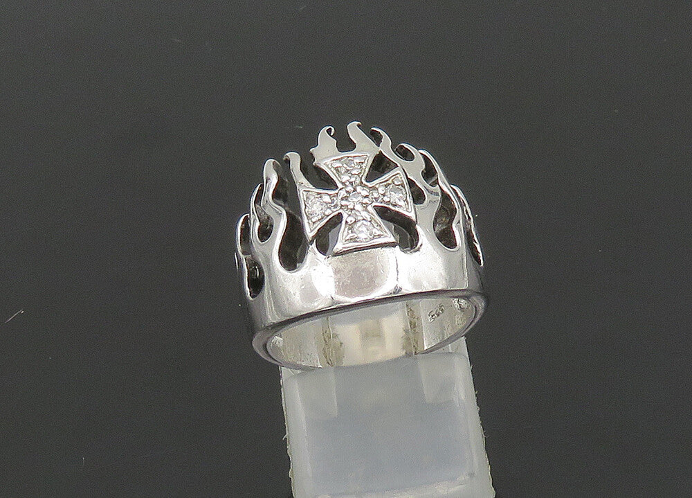 925 Sterling Silver  Vintage Topaz Fire Flames Cross Band Ring Sz 6  RG21001