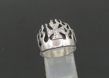 925 Sterling Silver  Vintage Topaz Fire Flames Cross Band Ring Sz 6  RG21001