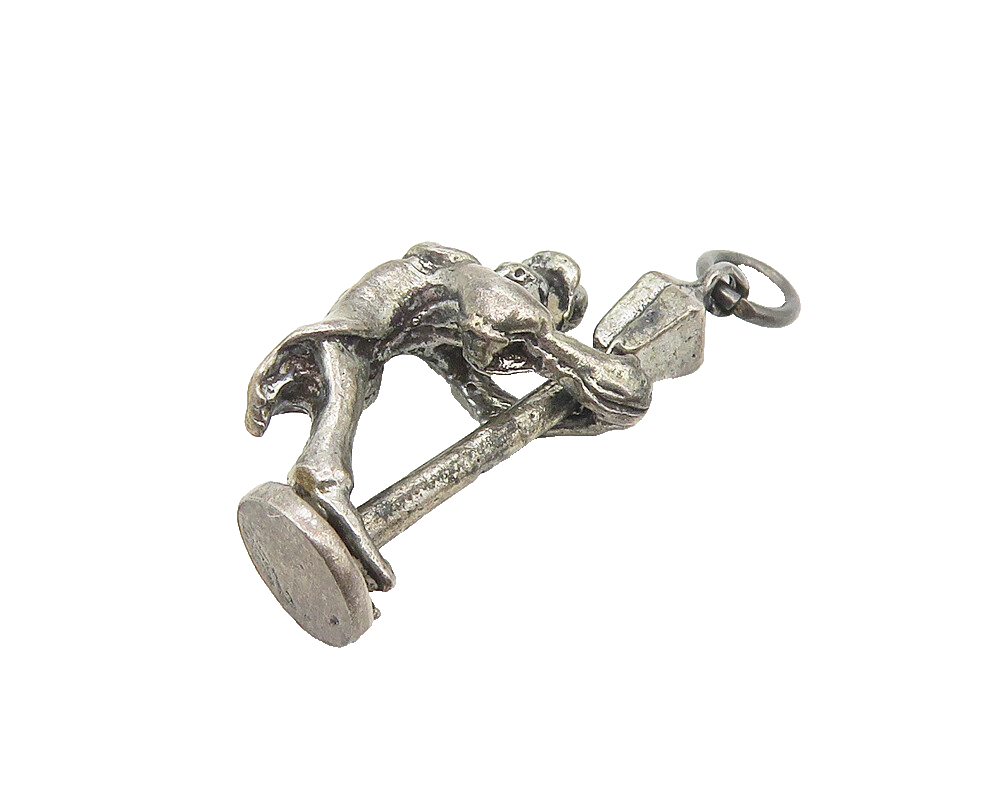 925 Sterling Silver  Vintage Oxidized Man & Street Light Pendant  PT9250