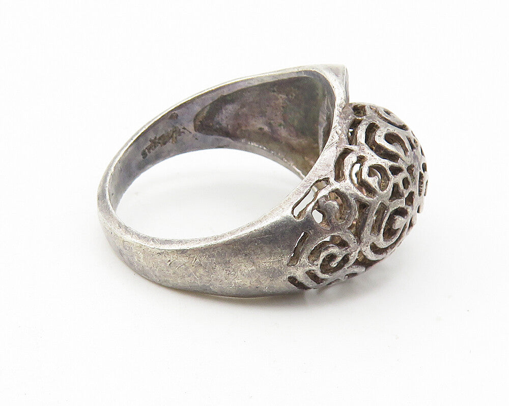 925 Sterling Silver  Vintage Swirl Pattern Dark Tone Band Ring Sz 5  RG10928