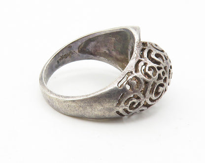 925 Sterling Silver  Vintage Swirl Pattern Dark Tone Band Ring Sz 5  RG10928