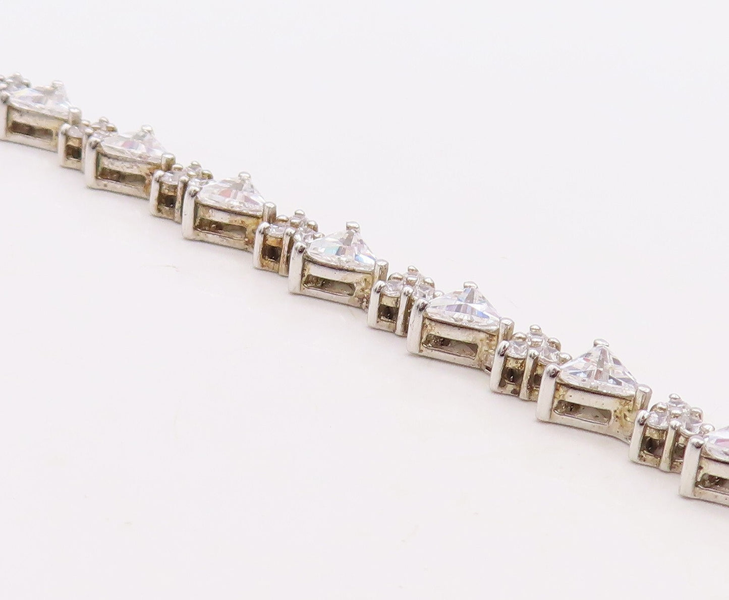 925 Sterling Silver Vintage Bracelet Triangle & Round Cut Topaz BT10858