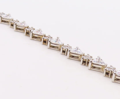 925 Sterling Silver Vintage Bracelet Triangle & Round Cut Topaz BT10858