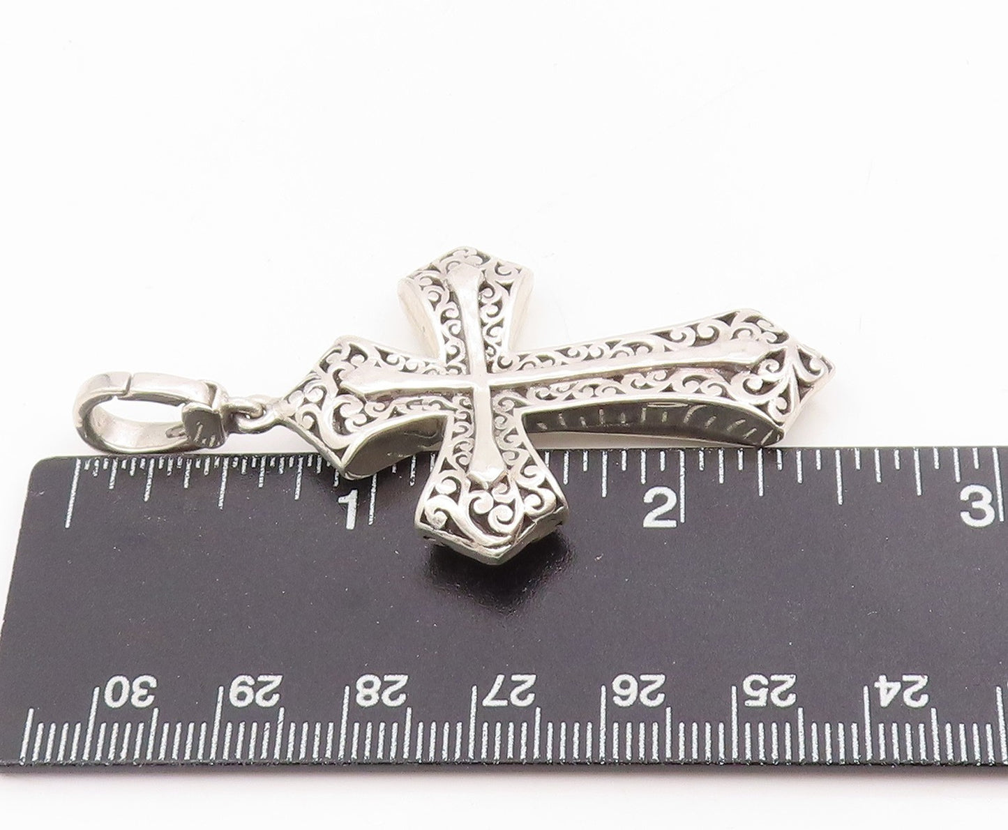 925 Sterling Silver Vintage Pendant Swirly Openwork Religious Cross  PT25427