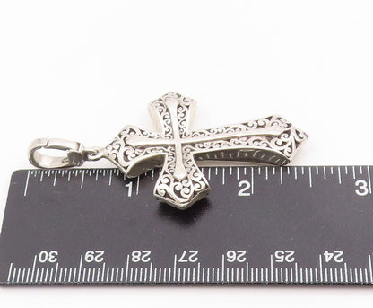 925 Sterling Silver Vintage Pendant Swirly Openwork Religious Cross  PT25427
