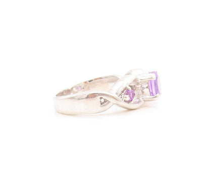 925 Sterling Silver Vintage Ring Designer Cutout Round Amethyst  Sz 7  RG31188