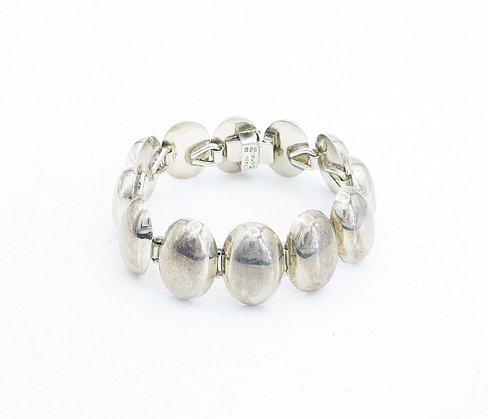 MEXICO 925 Sterling Silver  Vintage Shiny Hollow Oval Chain Bracelet  BT2014