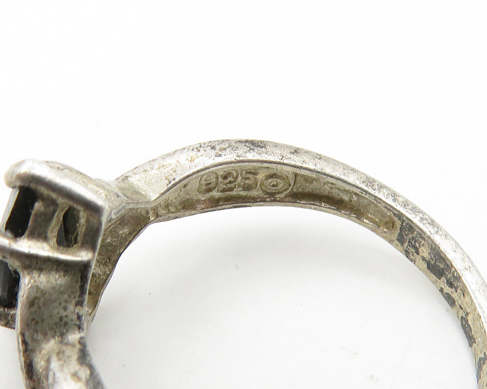 AVON 925 Silver  Vintage Marquise Cut Black Hematite Band Ring Sz 8  RG18994