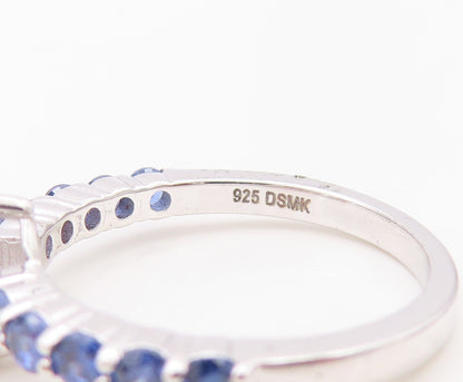 925 Sterling Silver Vintage Ring Drop Cut CZ Round Sapphire Band  Sz 7 RG30143