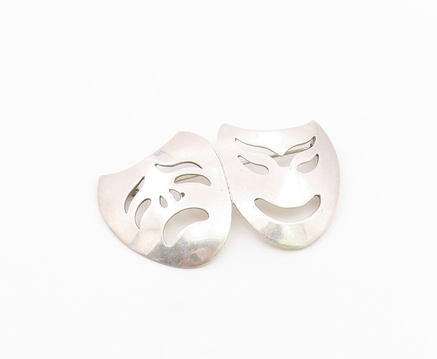 MEXICO 925 Sterling Silver  Vintage Dramatic Theater Masks Brooch Pin  BP6909