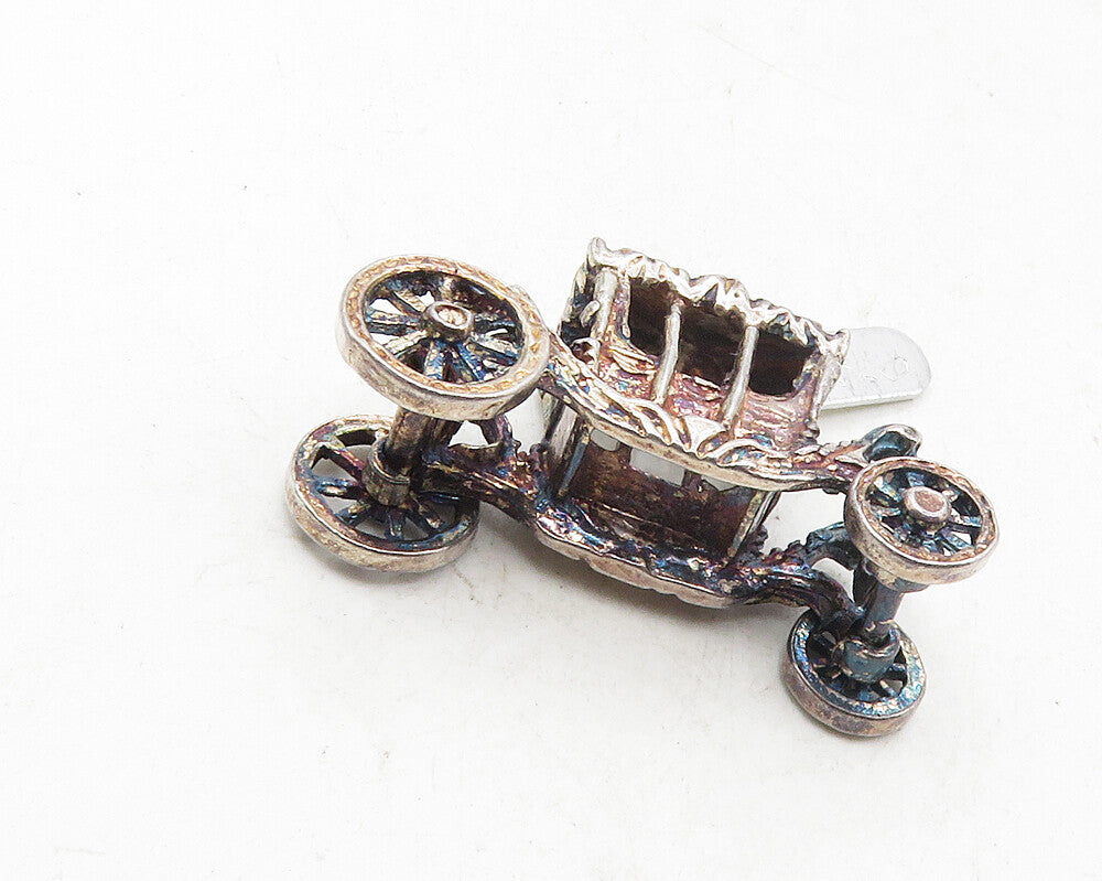 925 Sterling Silver  Vintage Dark Tone Old Fashioned Carriage Pendant  PT7895