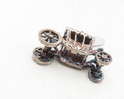 925 Sterling Silver  Vintage Dark Tone Old Fashioned Carriage Pendant  PT7895