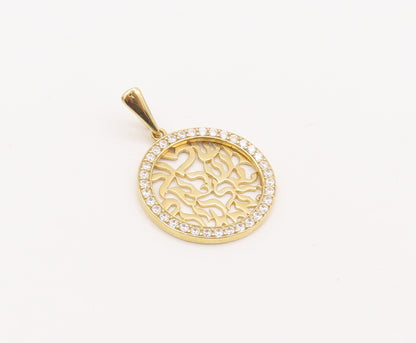 925 Sterling Silver Vintage Pendant Gold Plated CZ Carved Hebrew Prayer  PT23098