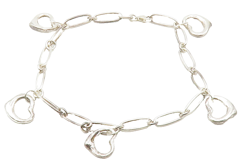 925 Sterling Silver  Shiny Open Love Heart Charmed Chain Bracelet  BT5963
